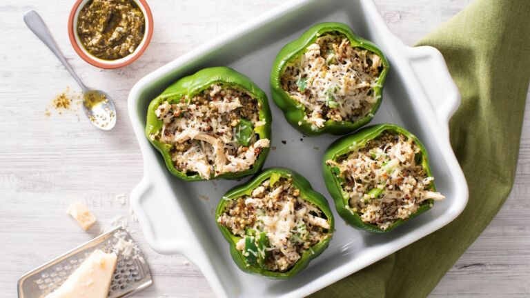 Chicken Pesto Stuffed Peppers