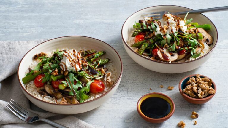Roasted Asparagus and Mushroom Rice Bowl