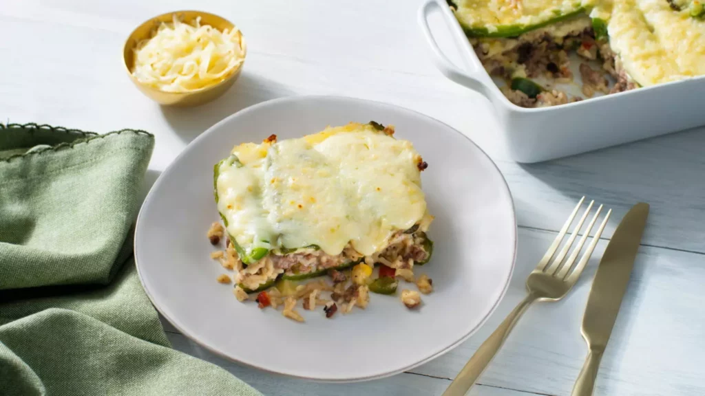 beef and rice chile relleno casserole